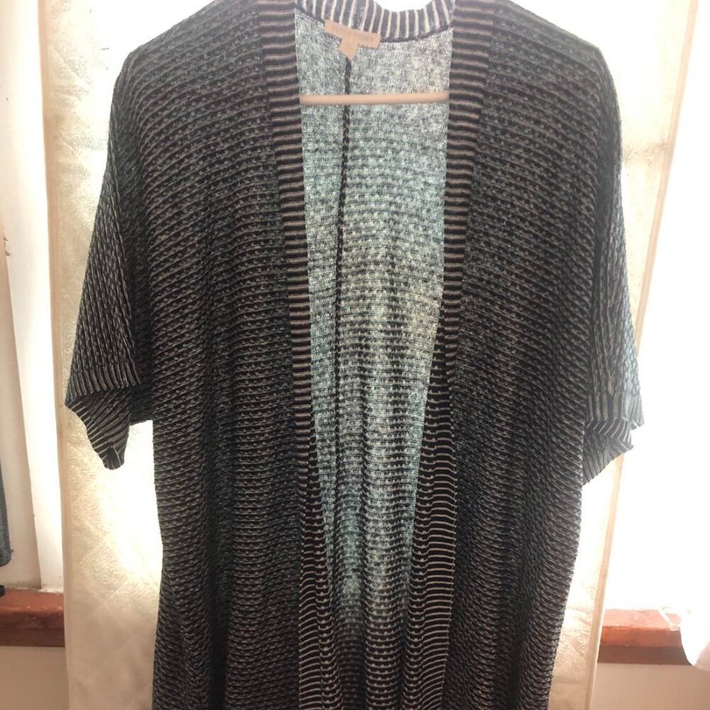 EILEEN FISHER Organic Linen Black and White Open Cardigan- Wm Medium
